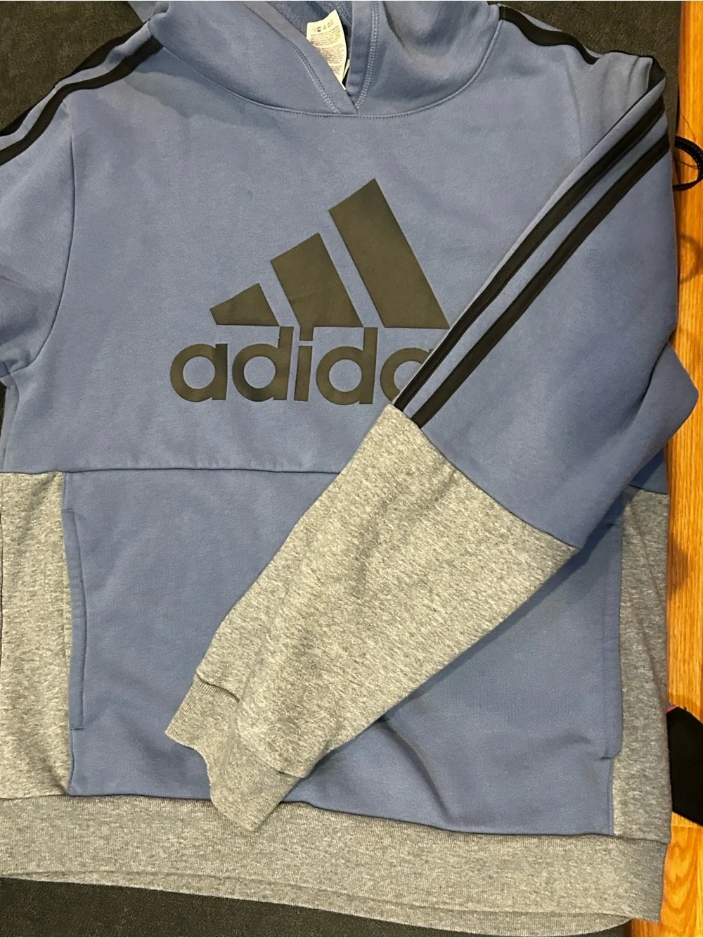 Adidas Blue & Grey Hooded Kids Sweatshirt with Black Logo 18/20 XL